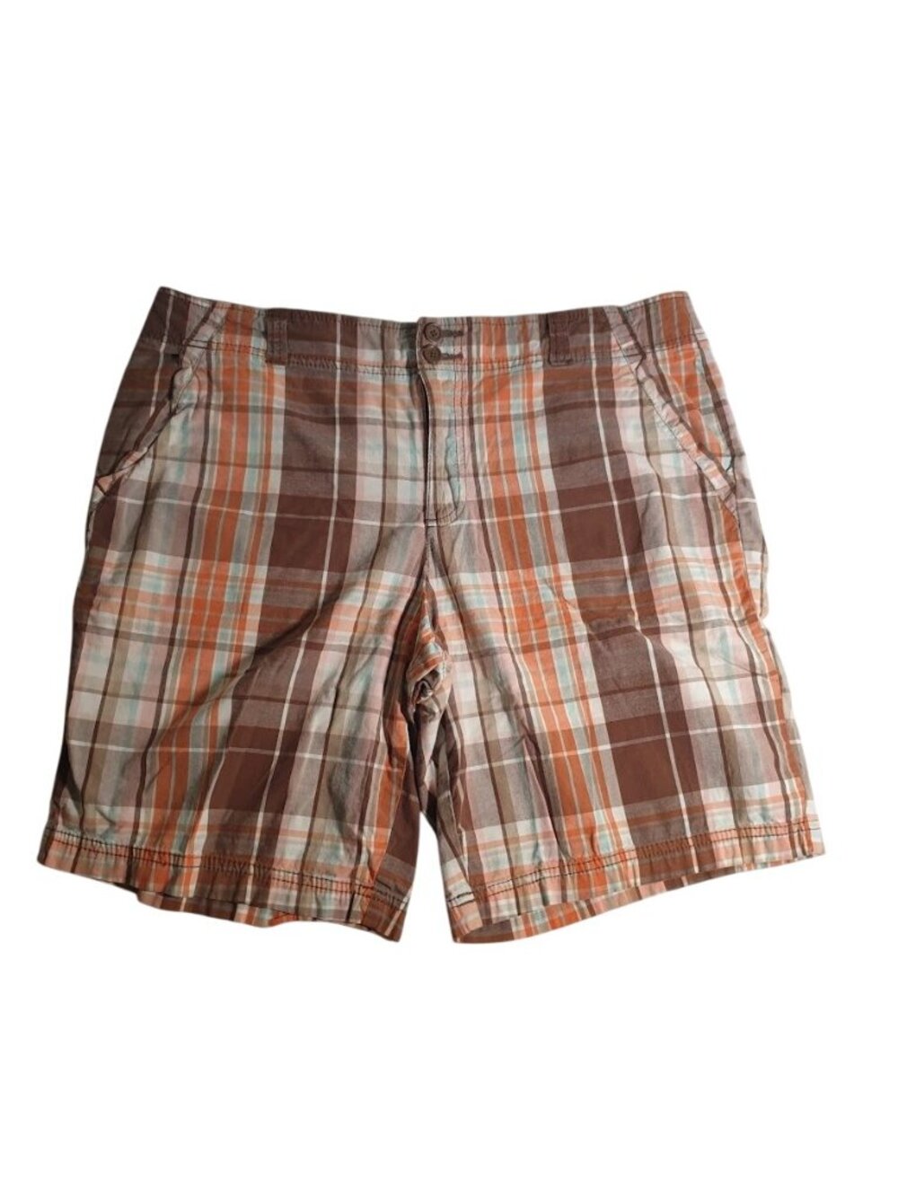 Faded Glory Plaid Women Casual Shorts Medium Multicolor Button Closure Pockets